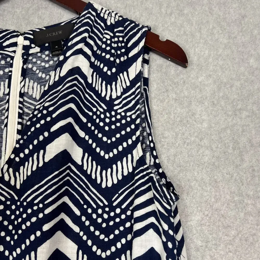 J. Crew Navy Blue White Cotton Linen Blend Sleeveless Jumpsuit Size 4